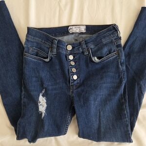 Free People High-Rise Dark Blue Button-Fly Jeans